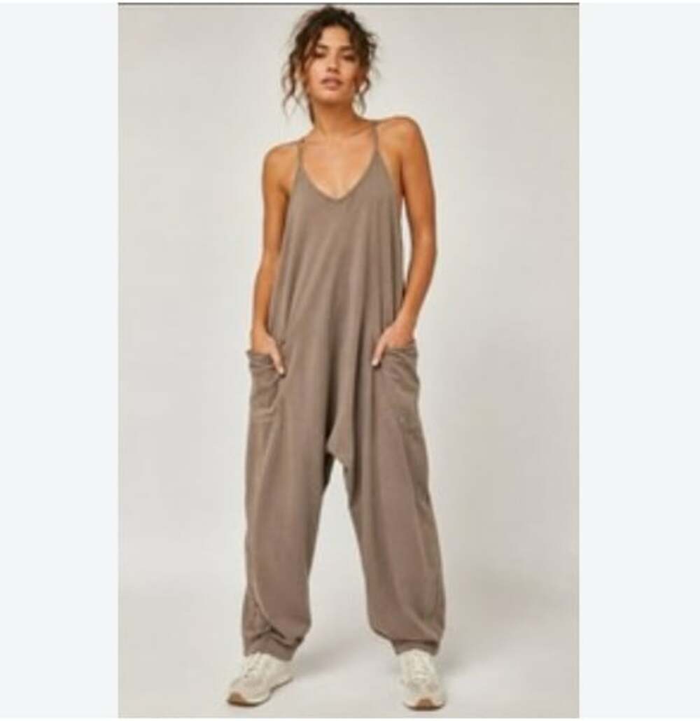 Free People Movement Hot Shot Jumpsuit Womens XS Beige Sleeveless Scoop Pockets